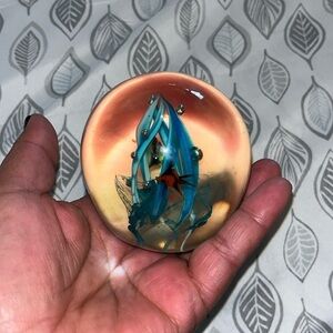 Murano Style Art Glass Aquarium Orange Goldfish/Tiger Fish &Seaweed Paperweight